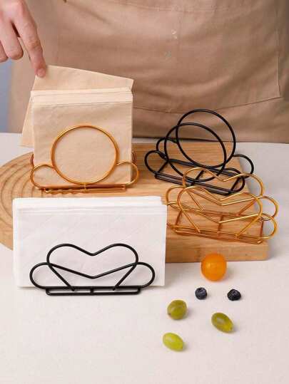 8/4/1 pieza Soporte de hierro para toallas de papel, organizador de sobremesa, soporte vertical para caja de pañuelos, diseño simple de corazón hueco/redondo, adecuado para uso doméstico, restaurante, cafetería, decoración otoñal/navideña