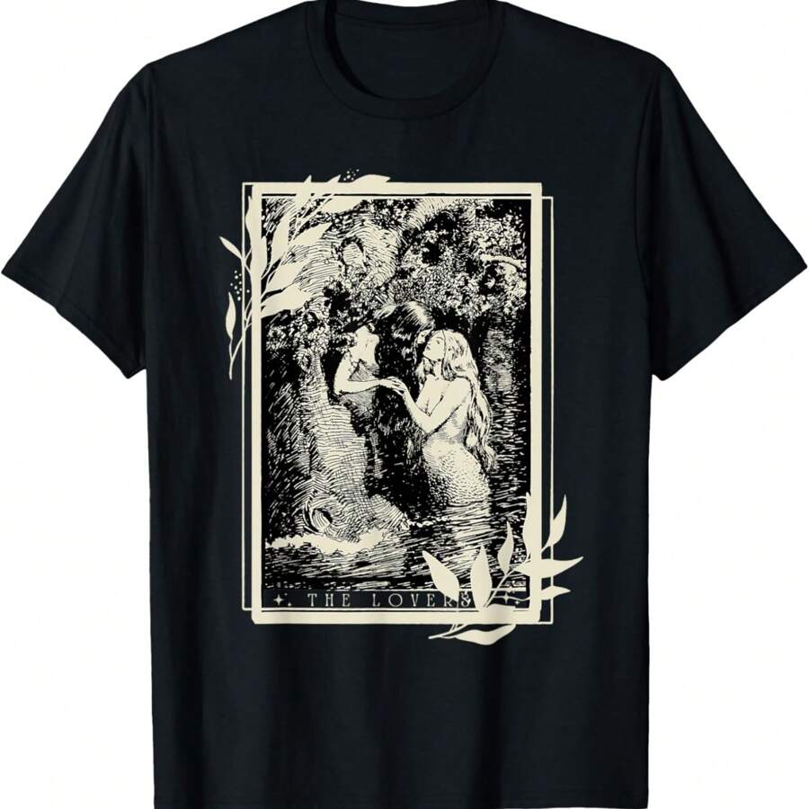 Sappho Lovers Tarot Card Aphrodite Greek Mythology T-Shirt - Black - View 1