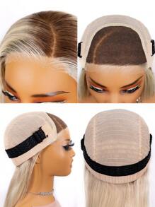 ISEE Peluca con lace frontal de cabello humano liso con mechas rubias doradas, longitud de 10-14 pulgadas, 180% de densidad, uso diario para mujeres, sin pegamento, con línea de implantación natural, pre recortada - S5/613/24 - Ver 7