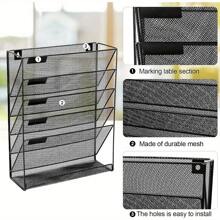 Wall File Holder Organiser Wall Mounted Magazine File Rack - 6 Tier Mesh A4 Mesh In Tray Hanging Storage Rack For Papers Letters Documents And Stationery Black