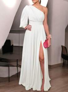 Elegant Quality Lady Dress With Bare Leg Solid Color Ideal For Parties, Weddings Or Office - 白色 - 查看 1