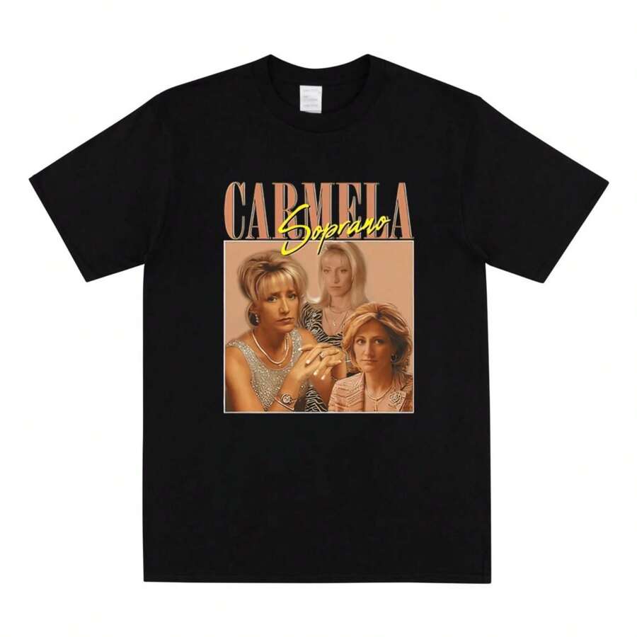 CARMELA SOPRANO Homage T-Shirt Carmela Soprano Shirts Mafia Inspired Printed Tees Italian American Fashion T Shirt - Black - View 1