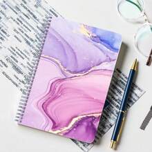 A5 圆形螺旋笔记本 - 横格笔记本日记本 - 横线日记本 - 5.83 英寸 X 8.27 英寸学院横格螺旋笔记本日记本 - 紫色和金色油漆配金色线条 - purple_and_gold_paint_with_gold_line - 查看 10