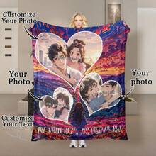 定制爱情背景图片和文字毯子，情人节装饰挂毯，个性化的理想礼物，适合他/她、男朋友、女朋友、爸爸、妈妈、家人、朋友、宠物，适合周年纪念日、情人节、母亲节、生日、儿童节、父亲节、毕业典礼、婚礼、圣诞节、沙发、床、汽车、卧室、客厅、办公室、户外露营、海滩、家庭墙壁装饰