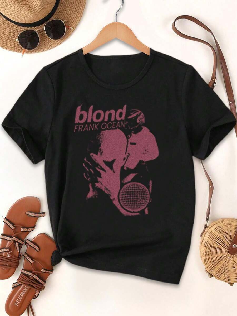 Vintage Blond Frank Ocean Lovers T-Shirt For Women - Retro Style Tee - Black - View 1