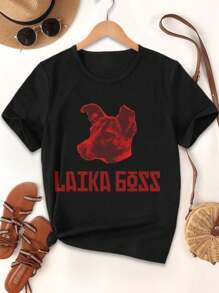 Valentine's Day LAIKA Women's T-Shirt Cute Unique Graphic Tees For Her - Black - View 1