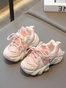 Infant Color Block Cute Pink Sport Casual Shoes, Soft Comfortable Non-Slip - Pink - View 3