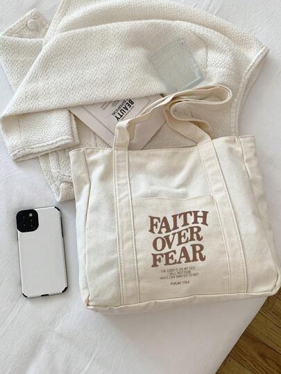 FRIFUL 字母印花购物袋，多口袋休闲包，复古字母印花手提袋，耶稣爱你基督教印花化妆包，大容量手提袋，休闲单肩斜挎包，适合毕业生、青少年女孩、大一、大二、大三和大四学生（大学和高中），非常适合户外活动、旅行和返校，教师礼物铅笔盒，送给闺蜜的生日礼物，书包