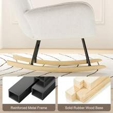 Rocking Chairs For Adults, Teddy Fabric Nursery Rocking Chair Relaxing Recliner Chair Boucle Rocking Chair With Solid Wood Legs High Back Lounge Chairs For Balcony Living Room Bedroom