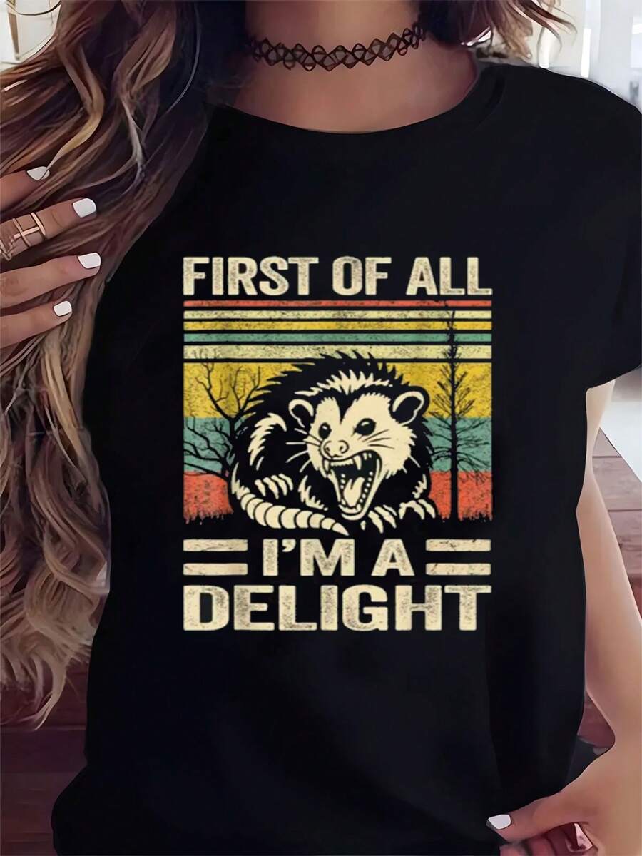 FIRST OF ALL IM A DELIGHT Print Novelty Tee Casual Crew Neck Comfortable For Outdoors Activities And Casual Wear