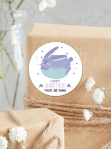 15/35/70 pièces Autocollants circulaires personnalisés pour Pâques, autocollants de cadeau de texte personnalisé, autocollants décoratifs de lapin de Pâques et d'œuf de bande dessinée, étiquettes autocollantes, autocollants de sceau de boîte-cadeau - Multicolore - Voir 7