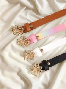 4pcs Teens New Style Flower Buckle Skinny Waist Belt, High Quality PU Waistband For Jeans, Dresses, Student Accessories - one-size - View 4