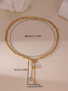 GEREIT 1 件女士时尚奢华水滴锆石 18K 镀金不锈钢加厚链条项链带 OT 扣 - 金色 - 查看 4
