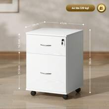HOMCOM 2 Drawer Lockable Filing Cabinet With Wheels, Mobile Filing Cabinet For Home Office, Small Printer Stand, White Wood Grain - White - View 3