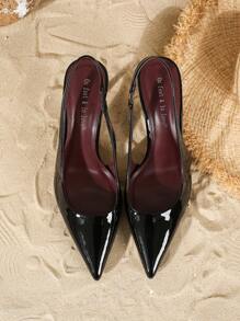 On feet& in love 秋冬女士优雅尖头后系带高跟鞋，百搭正式工作鞋，适合搭配婚纱，优雅小猫跟，派对鞋 - 黑色 - 查看 8