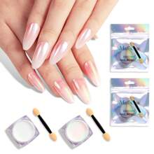 2 Jars Chrome Nail Powder Y2K Aesthetic Metallic Mirror Effect Holographic Aurora Chameleon Chrome Powder For Nail Art Gel Polish, Nail Supplies For Nails White Glitter Powder - Đỏ và trắng - Xem 1