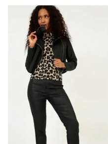 Basic Visco Lycra Turtleneck Second Skin Top - Leopard - View 3