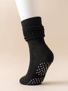 1 par de calcetines de yoga y pilates para mujer, antideslizantes y de terciopelo grueso, adecuados para deportes en interiores, fitness, running, apilables para pantorrilla, para gimnasio, otoño - Negro - Ver 4