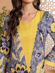 Women's Long Printed Arabic Style Dress, Summer - Multicolor - View 6