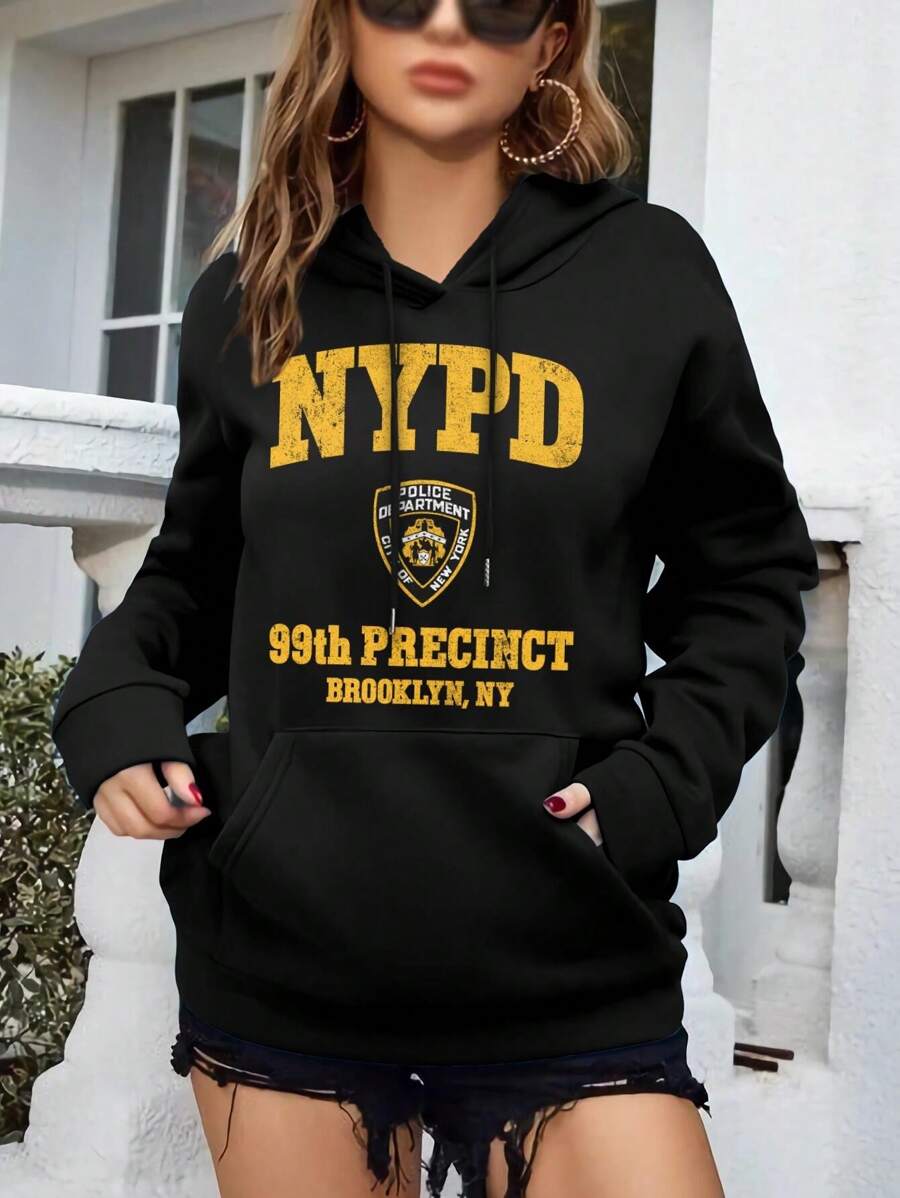 Women's Brooklyn 99th Precinct Hoodie T-Shirt NYPD Inspired Apparel - 黑色 - 查看 1