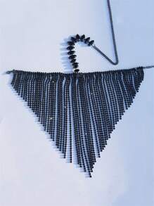 Mascarilla con exagerados adornos de pedrería y flecos, accesorio facial para Halloween, baile de máscaras - Negro - Ver 2