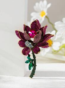 1 件合金镶嵌莲花形胸针，夸张奢华装饰服装配饰，外套大衣花，情人节和生日、妈妈、母亲、母亲节、礼物的理想礼物 - 玫紅色 - 查看 2
