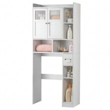 Ktaxon Over Toilet Bathroom Storage Cabinet  With 2 & 3 Storage Shelves Space Saver, White - White - 31.49'' W - View 8