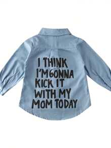 Baby Girls Autumn Warm T-Shirt, Toddler Denim Letter Print Long Sleeve Blouse Top