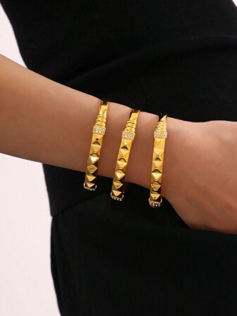 TONSI 1 件简约、奢华、优雅、性感不锈钢轻奢 PVD 镀 18K 金欧美手链