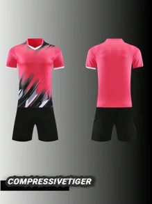 Bộ 2 Áo Bóng Đá Cá Nhân Hóa Cho Bé Trai - Áo Thun Tay Ngắn In Tên Và Số Có Thể Tùy Chỉnh + Quần Short Phối Đồ Bộ Thể Thao Nhanh Khô Thấm Mồ Hôi Làm Quà Tặng - Màu Hồng Tươi - Xem 2