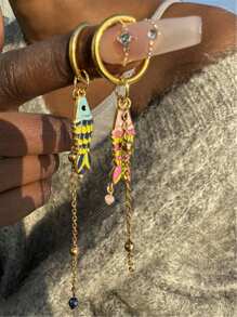 糖果色油滴鱼耳环 撞色不对称吊坠耳环 女士珠宝礼物 - 耳環 - 查看 7