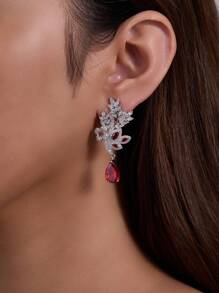 1 对奢华方晶锆石泪滴形吊坠耳环，珠宝风格吊坠耳饰 - 垂吊耳環 - 查看 2