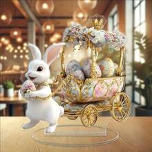 1 pezzo Decorazione in acrilico 2D di coniglio di Pasqua e uova su base, decorazione per casa, caffè, ufficio, tema Pasqua, ideale come regalo per vacanza o compleanno