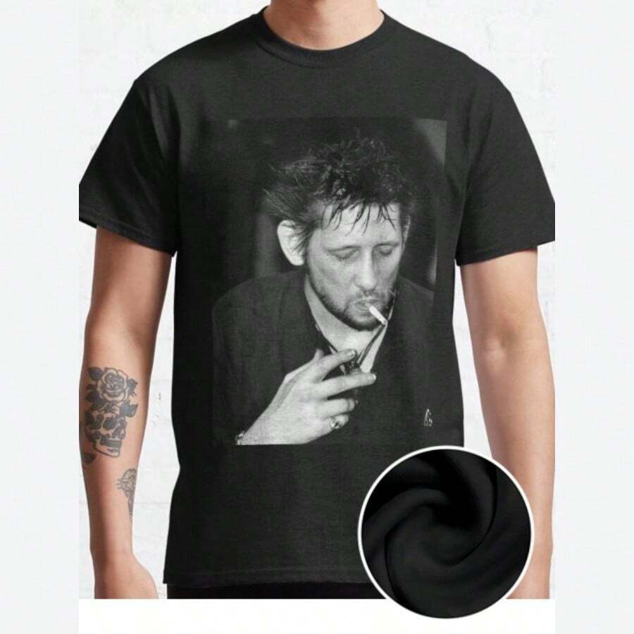 Shane MacGowan Smoking I Classic Fun Men's Short Sleeved Personalized Comfortable Pattern T-Shirt Series Shirt - 黑色 - 查看 1