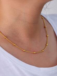 1 Pieza Collar pequeño de cuentas de moda para mujer, color dorado, cadena redonda de acero inoxidable tipo serpiente para clavícula, joya de regalo para el Día de San Valentín, mamá, madre, Día de la Madre