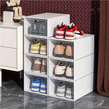 12x White Plastic Shoe Storage Boxes Drawer Stackable Foldable Durable Organiser - 白色 - 查看 4