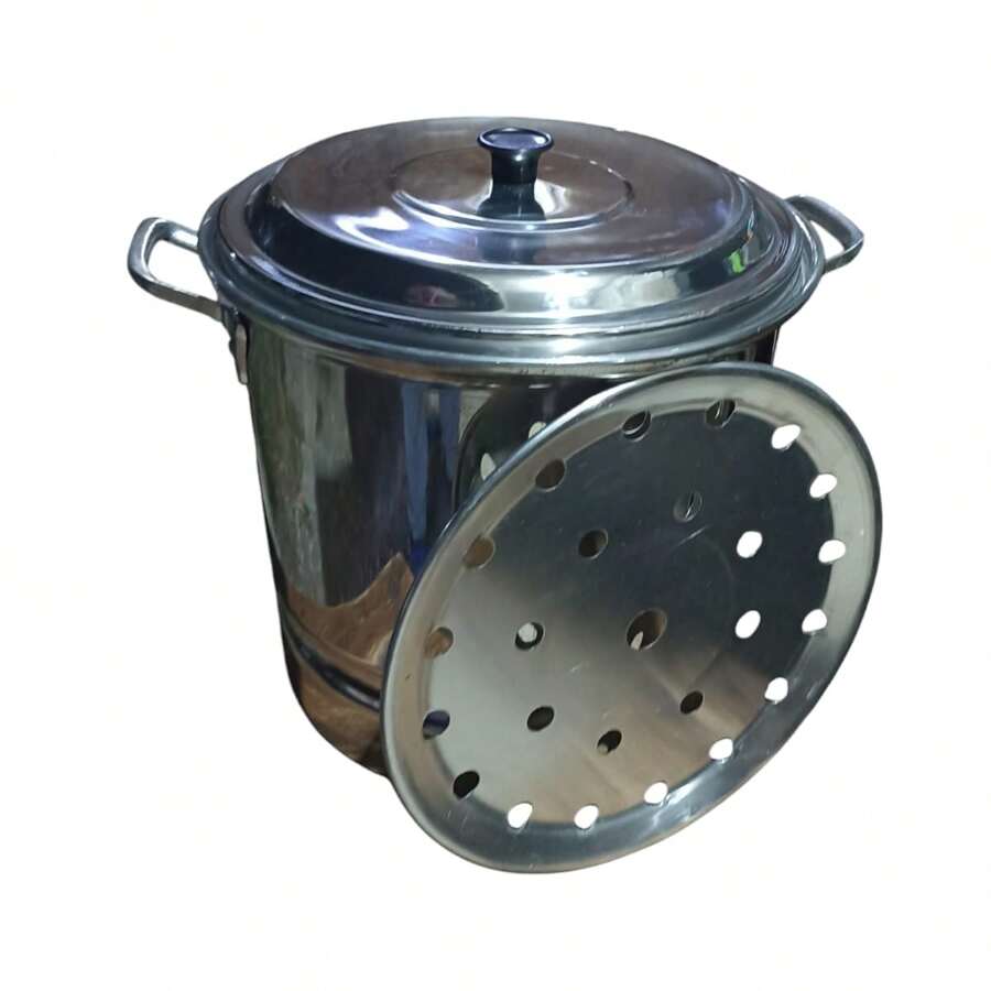 vaporera de aluminio chica de 7 litros, de 24cm de diámetro, incluye tapa y vaporizador - Gris Oscuro - Ver 1