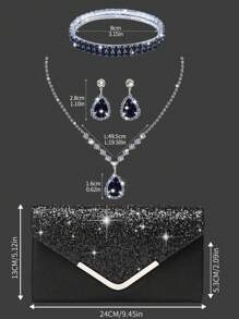 Bolso de noche con rhinestones para mujer, set de 4 pinzas para la oreja con rhinestones para novia y boda, gargantilla, brazalete y colgante, bolso brillante perfecto para fiesta, boda, baile de graduación, cena/banquete, vestido de novia, ropa formal, vestido de baile de graduación, vestido de cumpleaños
