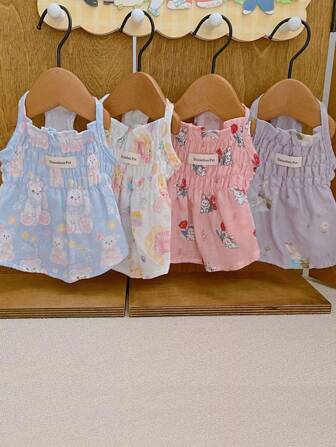 可爱卡通宠物服装，适合狗和猫，适合春夏季穿着宠物裙子，女孩狗衣服透气轻便狗衬衫卡通粉色兔子图案宠物背心小狗无袖柔软背心甜美夏季猫咪服装小号，狗公主裙带花卉图案，猫咪服装小狗夏季芭蕾舞裙适合小型犬宠物服装适合约克夏泰迪吉娃娃衣服