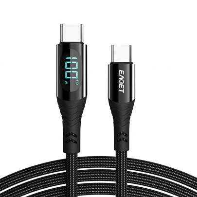 PD 100W Fast Charging USB-C To Lightning Cable With Digital Display, Zinc Alloy And Nylon Braided Wire - Compatible With Iphone 15/Compatible With Sam