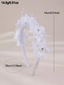 1pc Girls White Lace Flower Pearl Rhinestone Headband - White - View 6