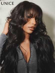 UNice Hair 7x5 Bye-Bye Knots™ Lace Closure & 13x4 Pre-Everything™ Lace Frontal Black Fluffy Natural Loose Wave Curtain Bangs Wig With Invisi Drawstring 3D Body Wave Lace Frontal Wig With Bangs Pre Everything Put On And Go Glueless Human Hair Wigs 150% & 180% Density - SNatural - 查看 2