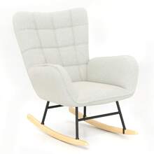 Rocking Chairs For Adults, Teddy Fabric Nursery Rocking Chair Relaxing Recliner Chair Boucle Rocking Chair With Solid Wood Legs High Back Lounge Chairs For Balcony Living Room Bedroom