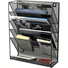 Wall File Holder Organiser Wall Mounted Magazine File Rack - 6 Tier Mesh A4 Mesh In Tray Hanging Storage Rack For Papers Letters Documents And Stationery Black