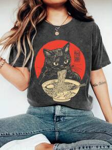 Women's Casual Short-Sleeved Round Neck Plus Size T-Shirt - Màu xám đen - Xem 1