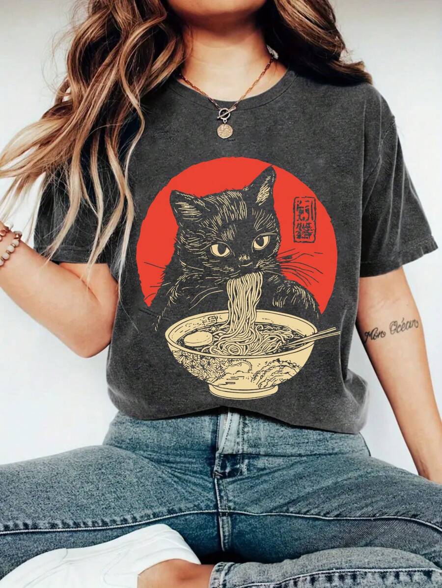 Women's Casual Short-Sleeved Round Neck Plus Size T-Shirt - Màu xám đen - Xem 1