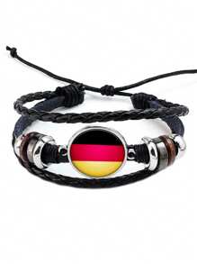 1 pieza Brazalete de cuerda de piel sintética (PU) con patrón de banderas de diferentes países - Pulsera - Ver 14