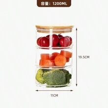 1pc Premium Salad Bowl With 1-4 Layer Stackable Design For Good Storage. Made Of High Borosilicate Glass With Bamboo Wood Lid For Airtight Seal. Fashion Salad Bowl For Salad, Fruit, Dried Fruit, Candy, Snacks Storage & Decoration. Suitable For Home, Kitchen, Office, Students, Picnic, Camping, And Party Use.