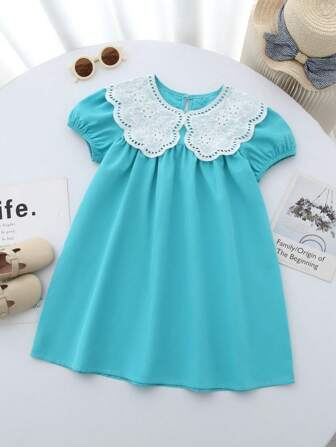 年轻女孩休闲时尚娃娃蕾丝边宽松沙滩裙派对公主裙夏季