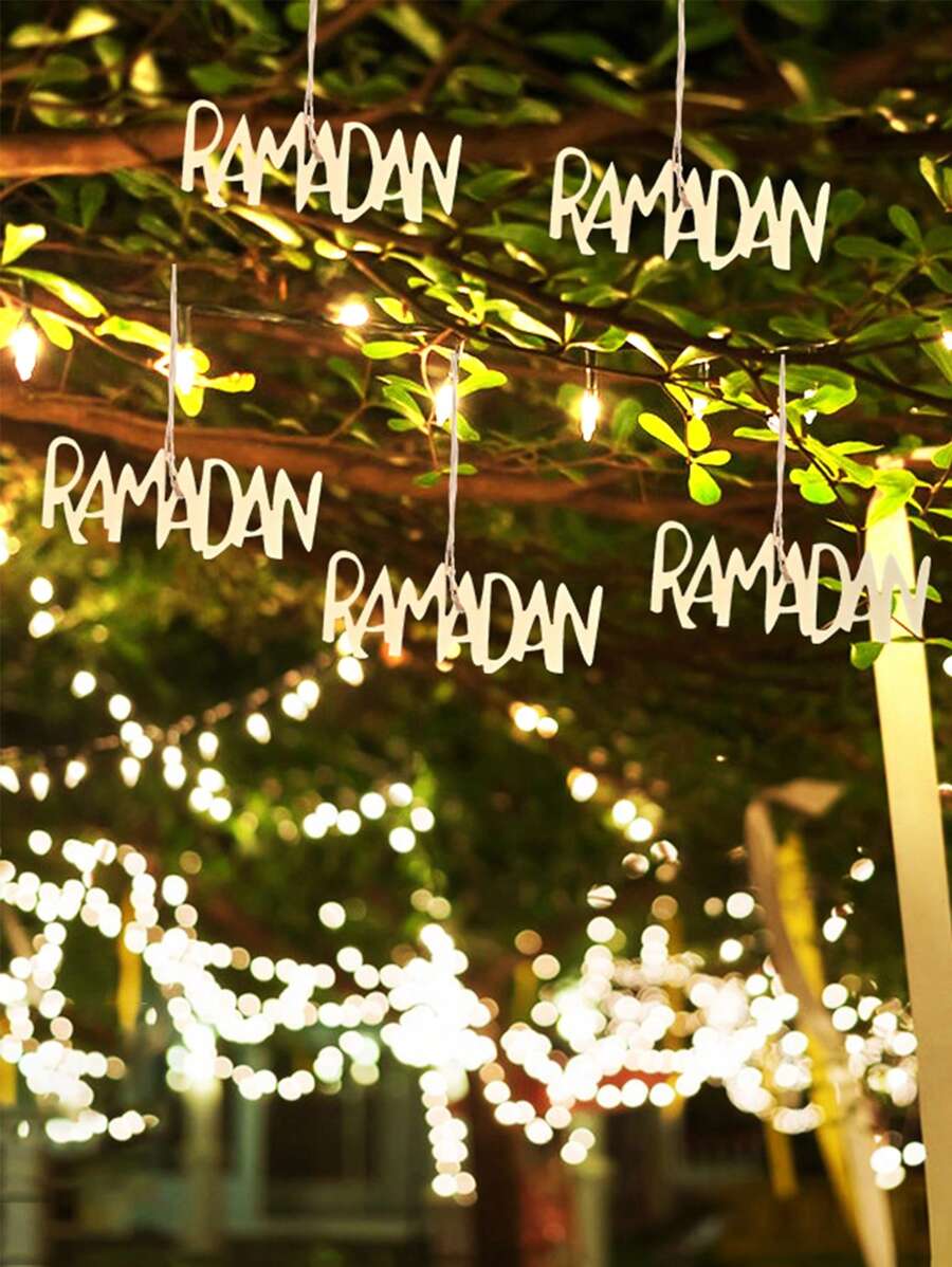 Ensemble de 5 décorations murales pour le Ramadan - Décoration de fête islamique, ornements en bois du Ramadan avec ficelle de jute, idéal pour les décorations de la maison et de la fête, Ramadan Kareem, Décoration de maison, Décoration de chambre, Décoration murale - Multicolore - Voir 1